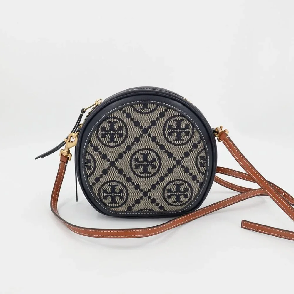 Tory Burch T Monogram Jacquard Moon Crossbody Bag Blue
